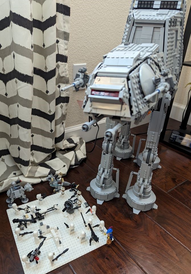 LEGO AT-AT overlooking battle between Snowtroopers and Rebels